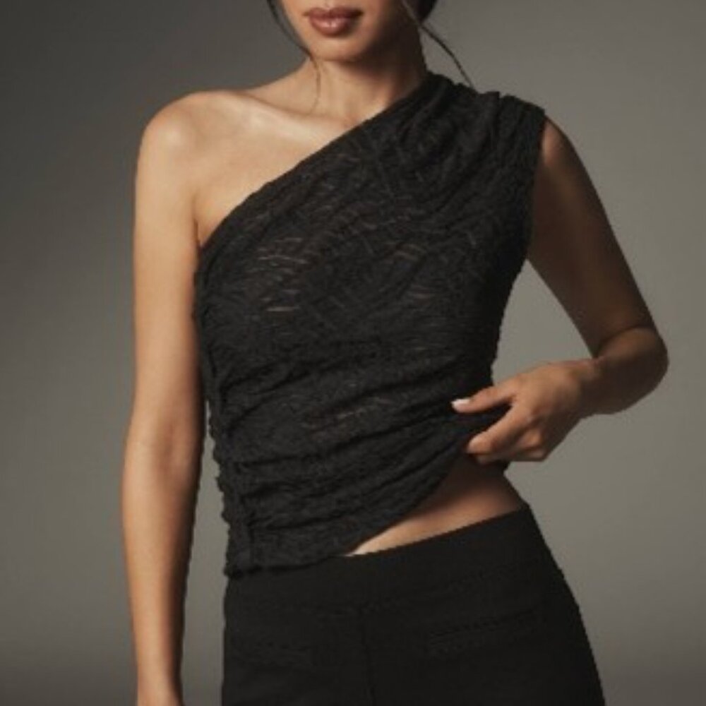 BLACK Textured One-Shoulder Top - Picture 3 of 3